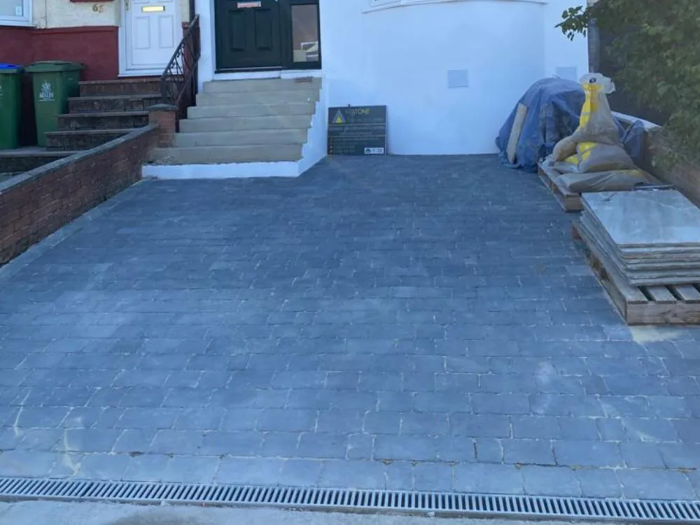 Block-paved frontage after completion