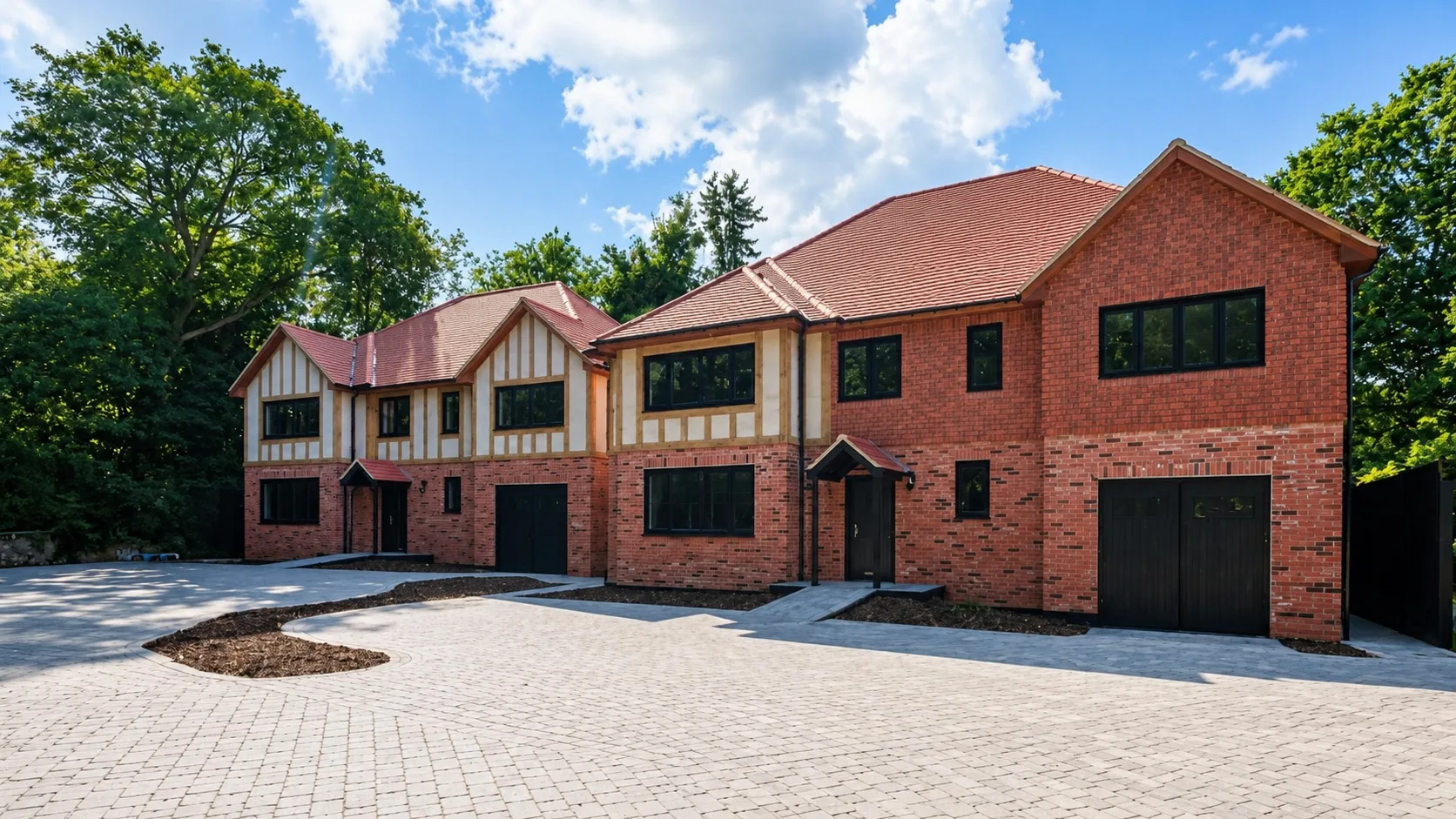 Completed Bristone residential development with new homes and paved forecourt
