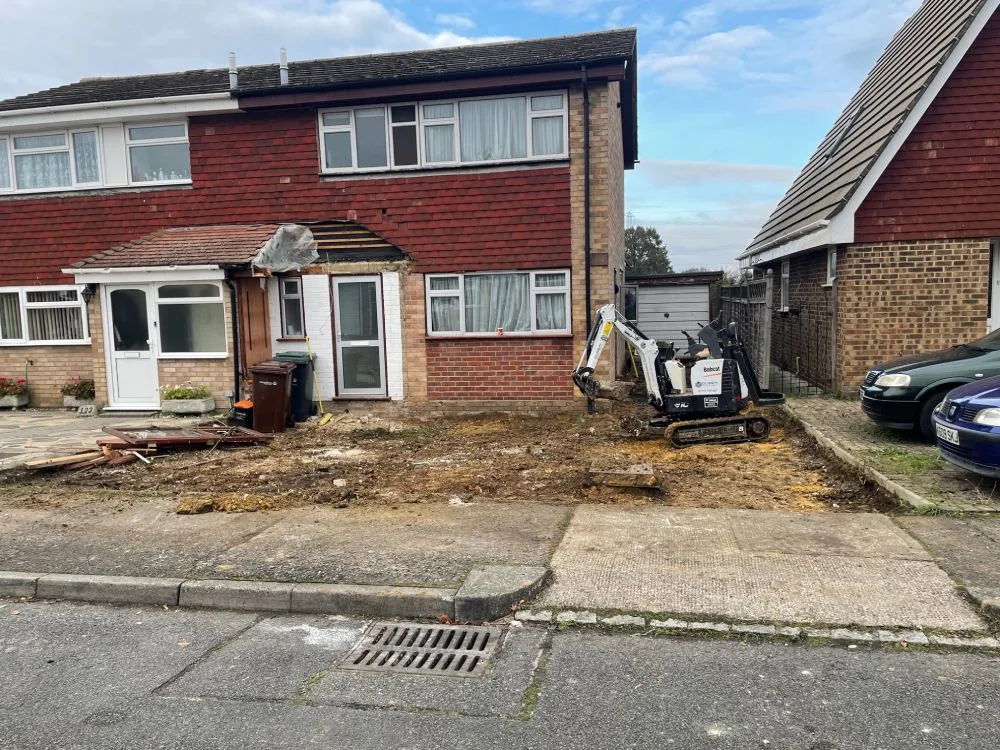 House frontage before extension and driveway